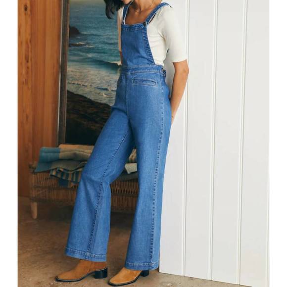 NEW FAHERTY organic cotton denim siena jumpsuit in seabrook wash